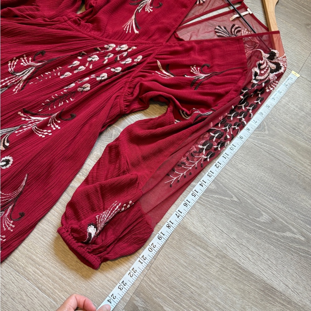 FREE PEOPLE Elegant Red Embroidered Dress, Size XS - Picture 8 of 12